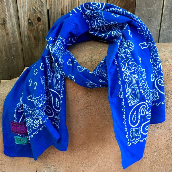 SOLD COBALT BLUE BANDANNA SCARF 100% COTTON & SUN FADED ON ONE SIDE