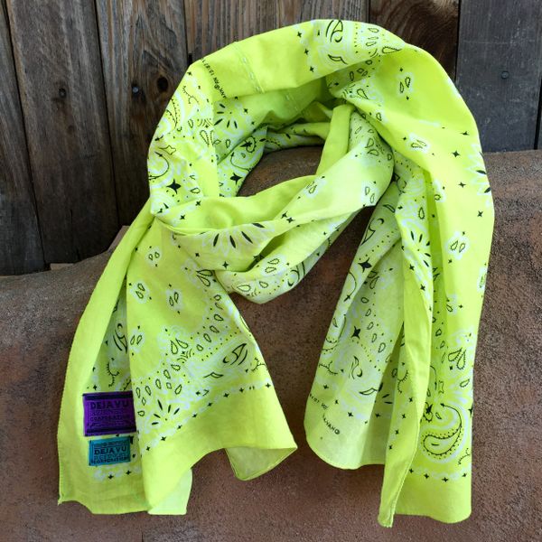 NEON YELLOW BANDANNA SCARF 100% COTTON & SUN FADED ON ONE SIDE