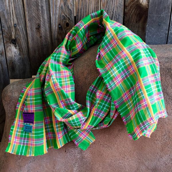 WOVEN PINK, ORANGE & GREEN COTTON PLAID TARTAN BIG SCARF