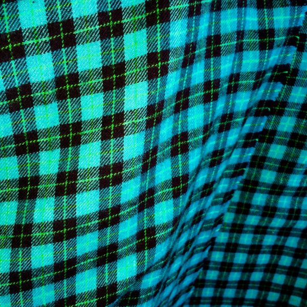 SOLD FLANNEL NEON TURQUOISE, NEON GREEN & BLACK PLAID TARTAN BIG SCARF