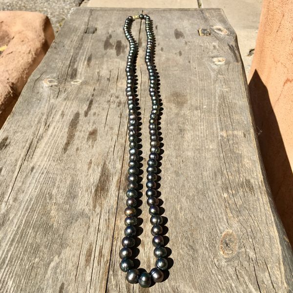 SOLD 50" of GENUINE HEAVY 14mm BLACK PEARLS on KNOTTED SILK