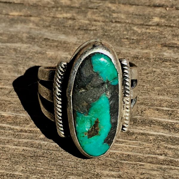 SOLD 1920s CRUDE INGOT SILVER BLUE TURQUOISE RING