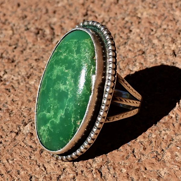 SOLD 1920s BIG OVAL GREEN TURQUOISE PINKY RING