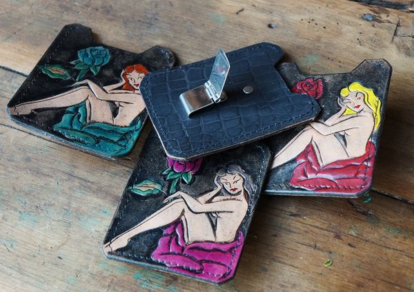 ROSE LADY LEATHER HAND TOOLED HAND PAINTED WALLET