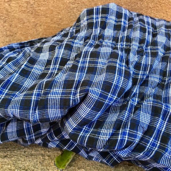 SOLD BLACK BLUE WHITE PLAID COTTON SCARF