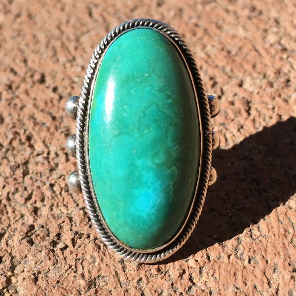 SOLD 1920s LONG BLUE GREEN OVAL TURQUOISE PINKY RING