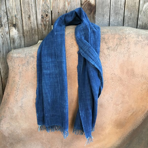 SOLD FRINGED ANTIQUE DARK INDIGO SCARF #1