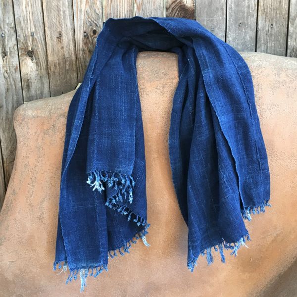 SOLD FRINGED ANTIQUE DARK INDIGO LONG SHAWL #4