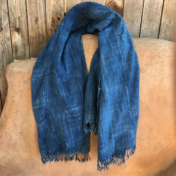 SOLD FRINGED ANTIQUE DARK INDIGO LONG SHAWL #3