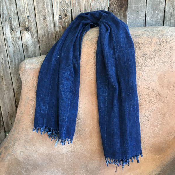 SOLD FRINGED ANTIQUE DARK INDIGO LONG SHAWL #10