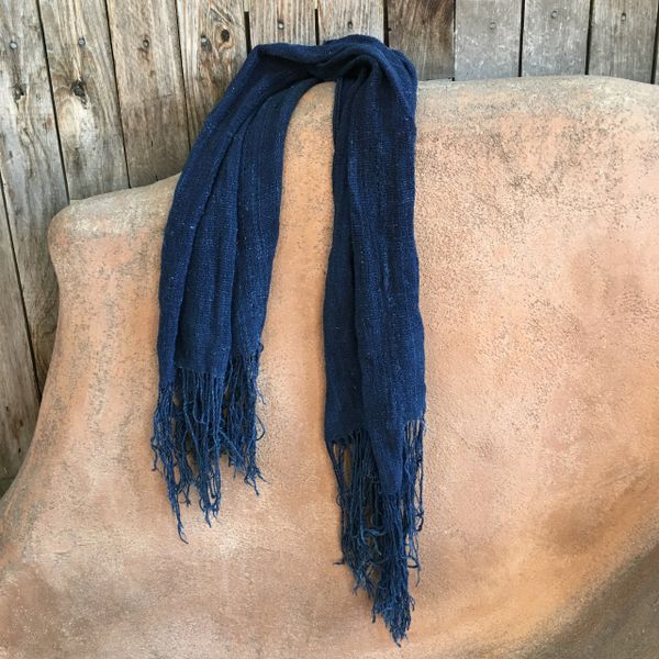 SOLD FRINGED ANTIQUE DARK INDIGO LONG SHAWL #11