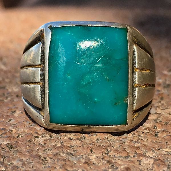 SOLD 1940s BLUE GEM TURQUOISE BIG SILVER RING