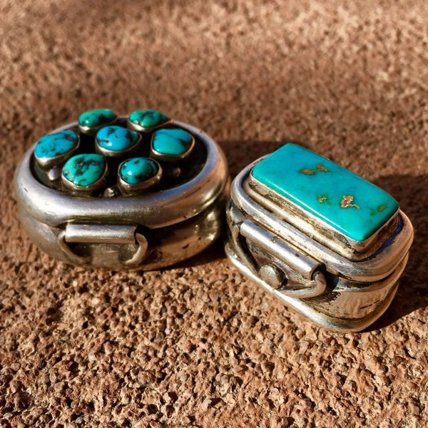 SOLD 1960s SILVER TURQUOISE PILL BOX SET