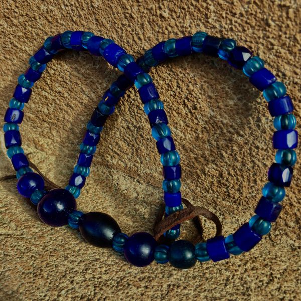 SOLD 1700s - 1800s ALL AMERICAN TRADE BEADS with MANDREL WOUND COBALT, RUSSIAN BLUES, & NEON BLUE NAGALAND MELON BEADS