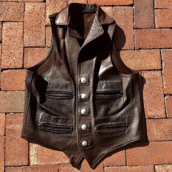 SOLD 1980s OILED BUFFALO WESTERN VEST 42