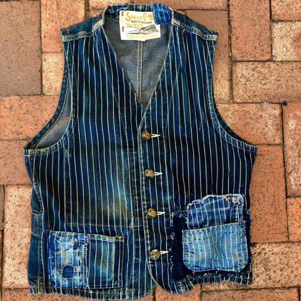 SOLD SUGARCANE JAPAN WABASH DENIM SHASHIKO BORO WORKWEAR VEST 38 | DEJA ...