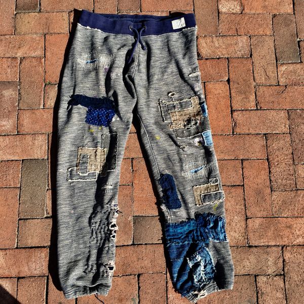 SOLD SHASHIKO BORO 100% COTTON JOGGING SWEAT PANTS WE PATCHED TWICE AS MUCH AS ORIGINALLY SOLD