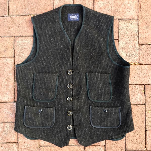 SOLD CUSTOM BUTTON & CLOSURE WOOLRICH CHALKSTRIPE WOOL WORKWEAR VEST XL