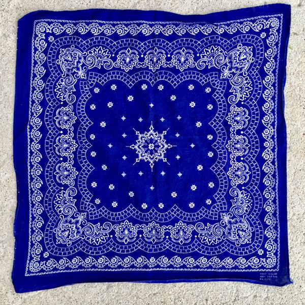 SOLD 1930s INDIGO CONCENTRIC SQUARE FLORAL BANDANNA