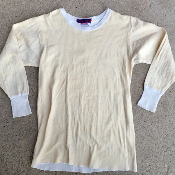 SOLD 1930s COTTON PERFORATED NEW HEATHERED YELLOW ATHLETIC UNDERSHIRT GYM SHIRT