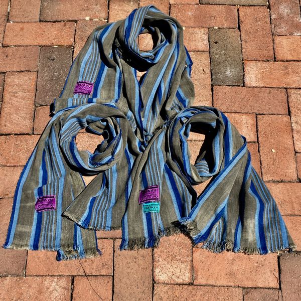 1900s SLIM HAND DYED INDIGO GREY & BLUE SCARF