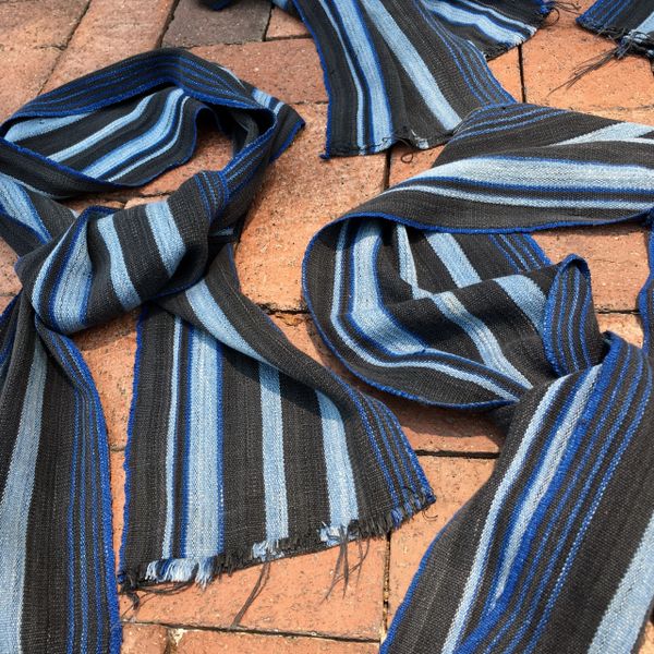 100yr OLD HANDWOVEN HANDSPUN YARN AFRICAN STRIPED INDIGO SLIM SCARF