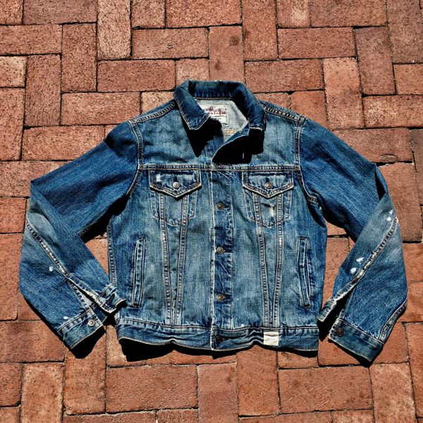 SOLD ABERCROMBIE DISTRESSED FADED DENIM JACKET LARGE