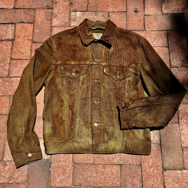 SOLD AGED OLIVE LEVIS SLIM WALE CORDUROY SUMMER SPRING SHIRT JACKET 40