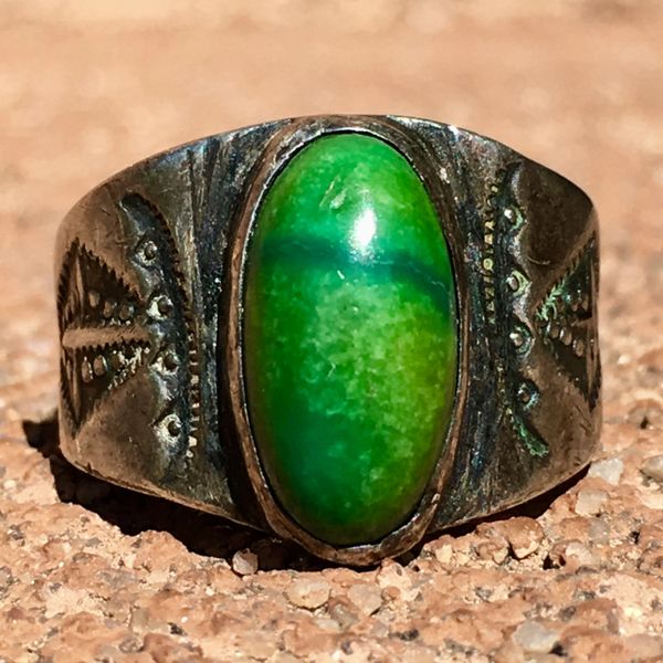 SOLD 1910s CERILLOS TURQUOSIE IMGOT SILVER EARLY STAMPED CIGAR BAND RING