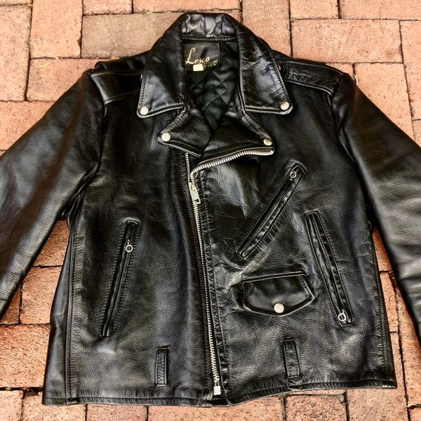 1980s HEAVY BLACK LEATHER D POCKET BIKER JACKET