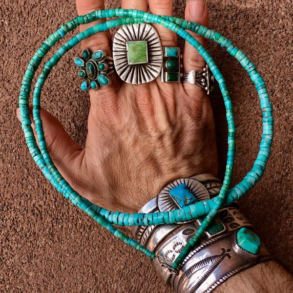 SOLD 1920s EXTRA LONG GRADUATED LIGHT BLUE HEISHI BEAD NECKLACE