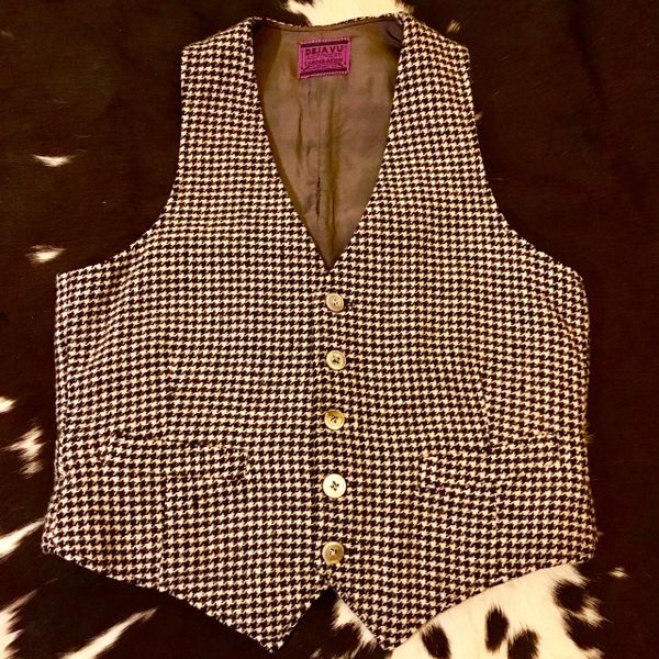 SOLD 1920s BLACK & WHITE WOOL HOUNDSTOOTH MENS WINTER VEST