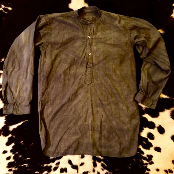 SOLD 1890s AMERICAN OR EUROPEAN SMOCK SHIRT THIN FADED BLACK