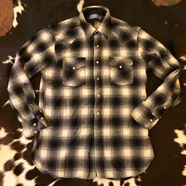 SOLD 1990s SHADOWBOX PLAID WOOL PENDLETON PEARLSNAP WESTERN SHIRT