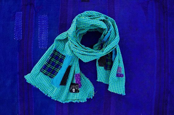 SOLD PATCHWORK BORO GREEN AND BLUE GINGHAM SEERSUCKER SCARF