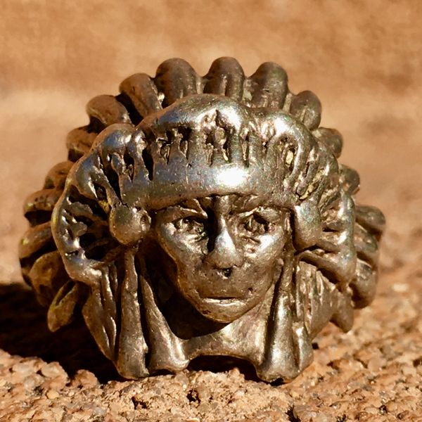 SOLD 1930s INDIAN CHIEF HEAD FEATHER HEADDRESS SILVER RING