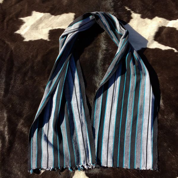 1800s KOBA TRIBAL AFRICAN BLACK & INDIGO STRIPED SCARF