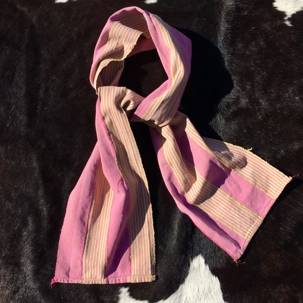 1800s KOBA TRIBAL AFRICAN SLIM PINK & YELLOW STRIPED SCARF