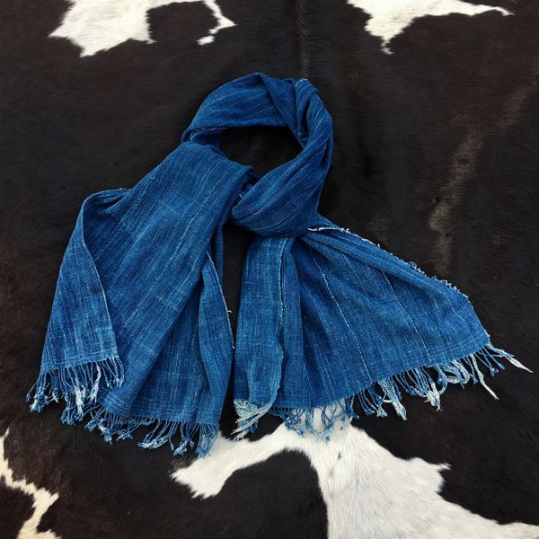 SOLD 1800s FRINGED INDIGO MOSSI TRIBE IN BURKINA FASSO AFRICA SCARF