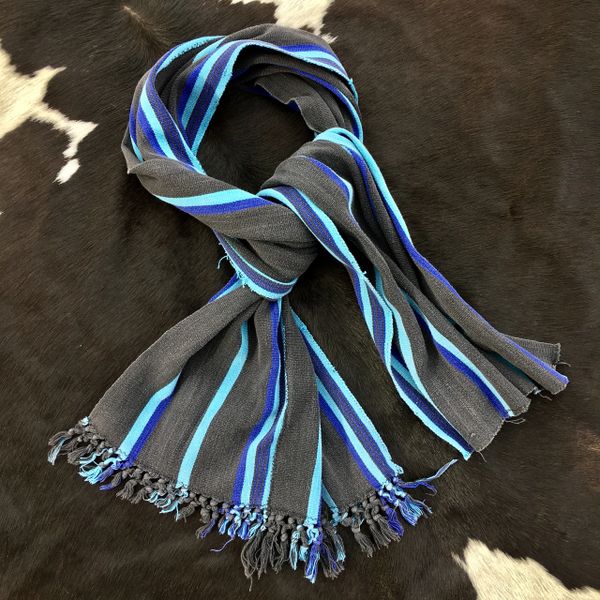 1800s HALF FRINGED VIVID TURQUOISE BLUE, INDIGO & BLACK KOBA TRIBE IN AFRICA SCARF