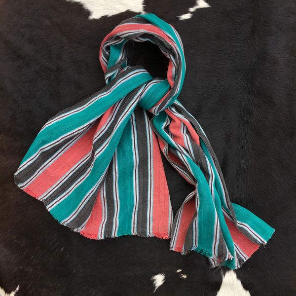 1800s STRIPED PINK, BLACK, WHITE & GREEN KOBA TRIBE IN WEST AFRICA SCARF