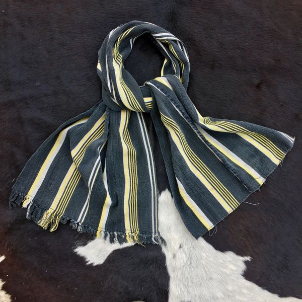 1800s STRIPED HALF FRINGED BLACK, WHITE & YELLOW KOBA TRIBE IN WEST AFRICA SCARF