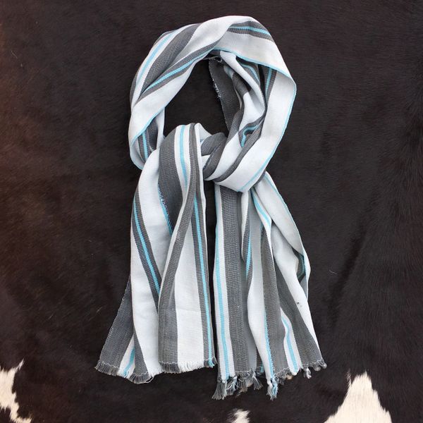 1800s WHITE, SKY BLUE, GREY STRIPED KOBA TRIBE IN MALI SCARF