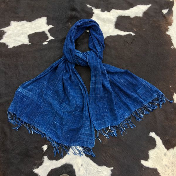 SOLD 1800s FRINGED SOFT THIN LONG INDIGO MOSSI TRIBE ON BURKINA FASSO AFRICA SCARF