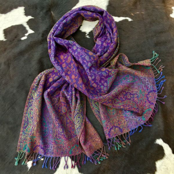 SOLD BOILED WOOL PURPLE BROCADE LONG SCARF