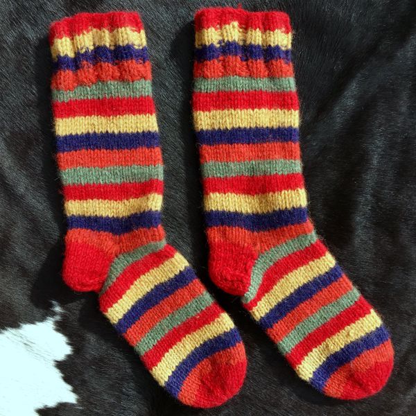 SOLD 100% WOOL HANDKNIT STRIPED SOCKS