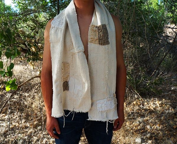 PATCHWORK BORO VINTAGE HANDSPUN NATURAL COTTON SCARF