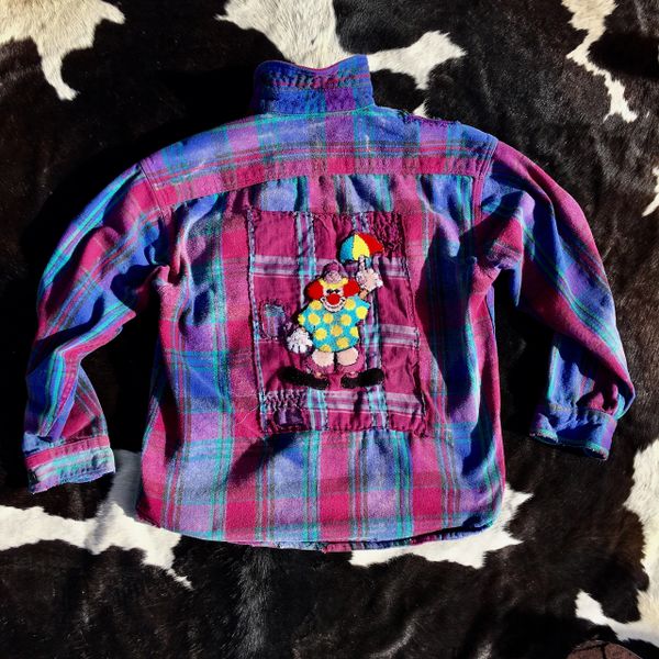 SHASHIKO BORO, 100 YEAR OLD BUTTONS, PURPLE PLAID FADED & PATCHED THICK FLANNEL PLAID SHIRT JACKET