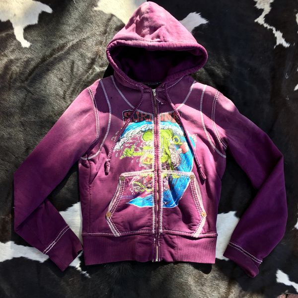 SOLD ED ROTH RAT FINK FADED ALL COTTON TRUE RELIGION PURPLE HOODIE
