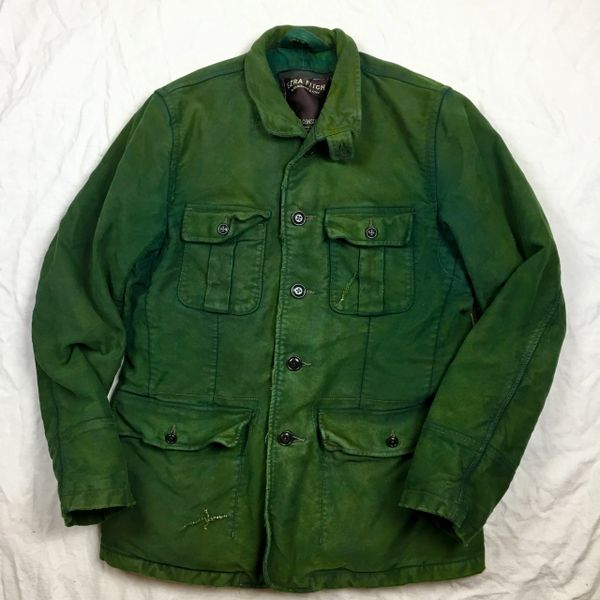 SOLD EZRA FITCH X JASON POLLAK PLUSH 100% COTTON MOLESKINE HEAVY PLUSH WINTER SAFARI COAT IN IRISH & IRIE